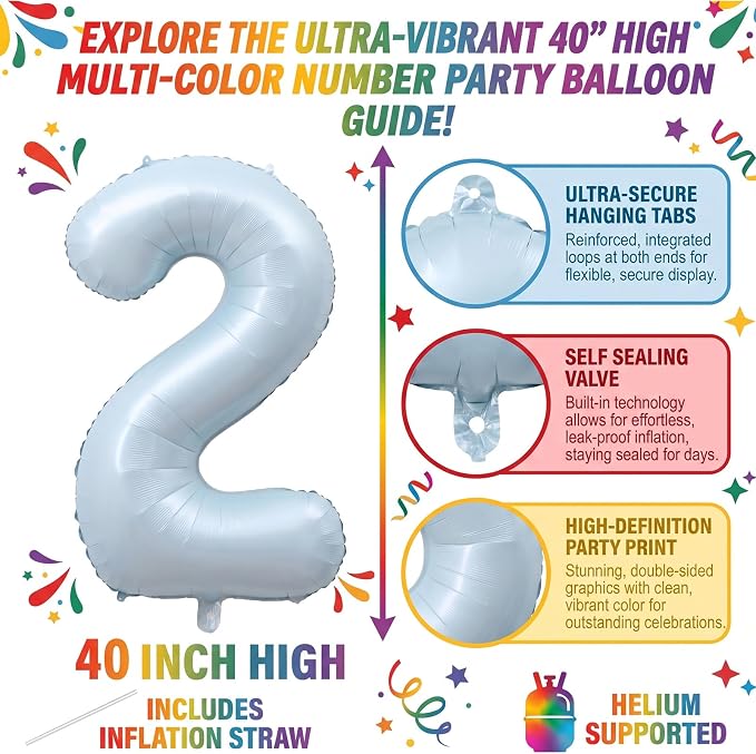 40" Light Blue Foil Number 20 Balloon - Image 2