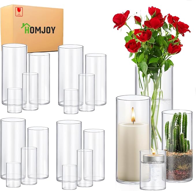 Homjoy Glass Cylinder Vase Sets 16 Pack Tall Clear Flower Vase Hurricane by Homjoy