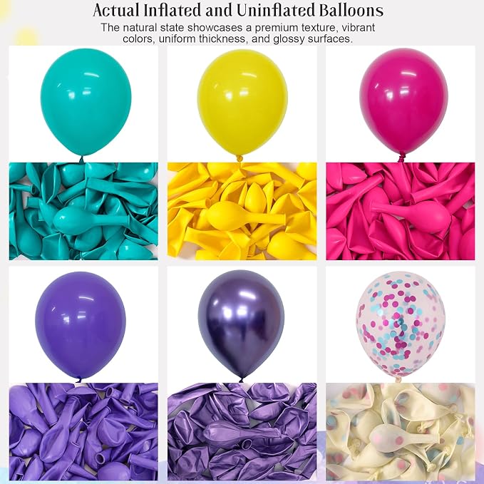 Pink Blue Purple Balloons 12 Inches 60 Pcs Hot Pink Metallic Purple Yellow - Image 3