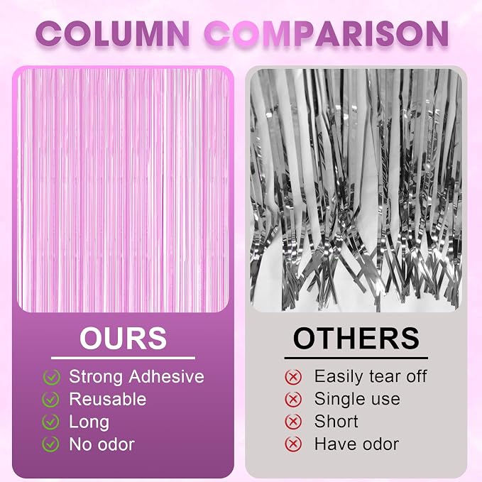 Voircoloria Pastel Purple Foil Fringe Backdrop Curtains, 2 Pack | Tinsel - Image 4