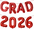 Red GRAD 2026 Banner Balloons, 16 Inch Mylar Foil letter Graduation Balloons by KALOR