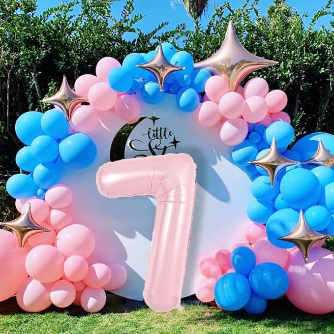 TONIFUL 40 Inch Pastel Pink Number 7 Balloons Large Foil 7th Birthday Decor | - Image 4