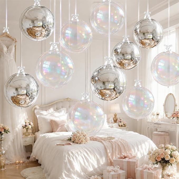 8 Pcs Silver Balloons and Iridescent Round Foil Balloons Holographic Metallic - Image 7