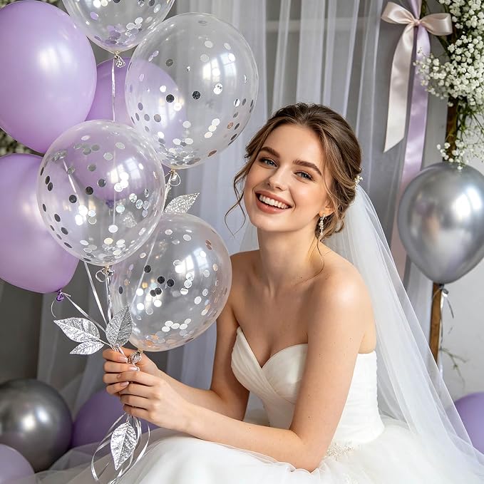 100pcs Silver Confetti Balloons 12 inch | Clear Latex balloon - Image 5