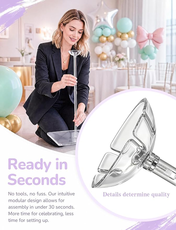 Clear Acrylic Balloon Stand Kit, 5 Pack, 15.75 Inch | Reusable Balloon Sticks - Image 4