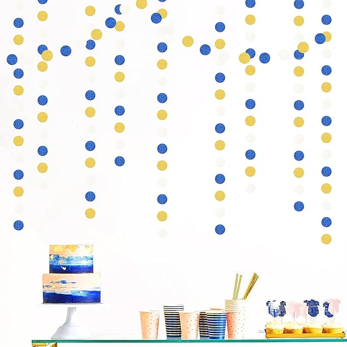 Navy-Blue White-Gold Birthday Party-Decorations Streamers - 52FT Graduation Hanging Paper Garland Banner,Baby Bridal Shower Wedding Engagement Bachelorette Supplies Backdrop Decor Hugtmr