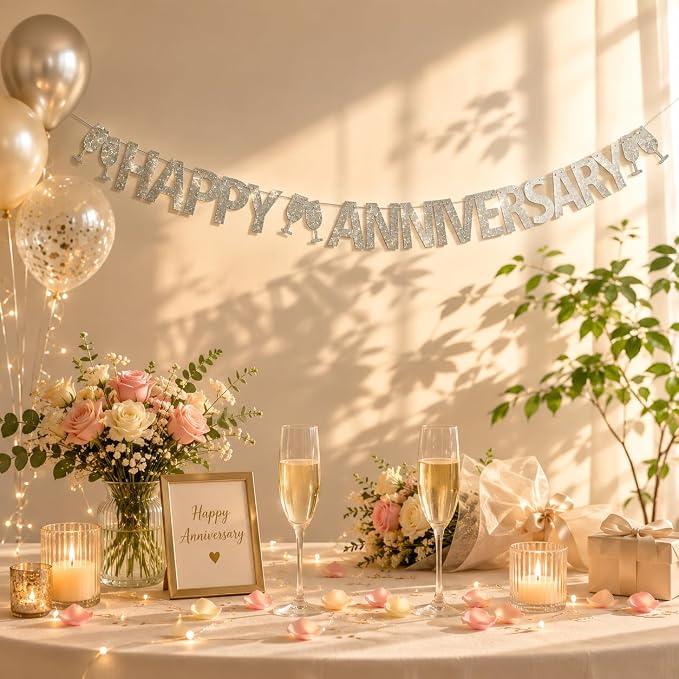Happy Anniversary Banner, Wedding Anniversary Party Decorations Supplies - Image 4