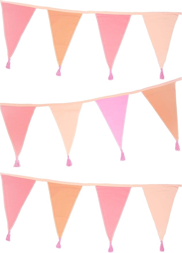 Talking Tables Pink Fabric Bunting - 10ft | Triangle Flag Pennant Garland by TalkingTables