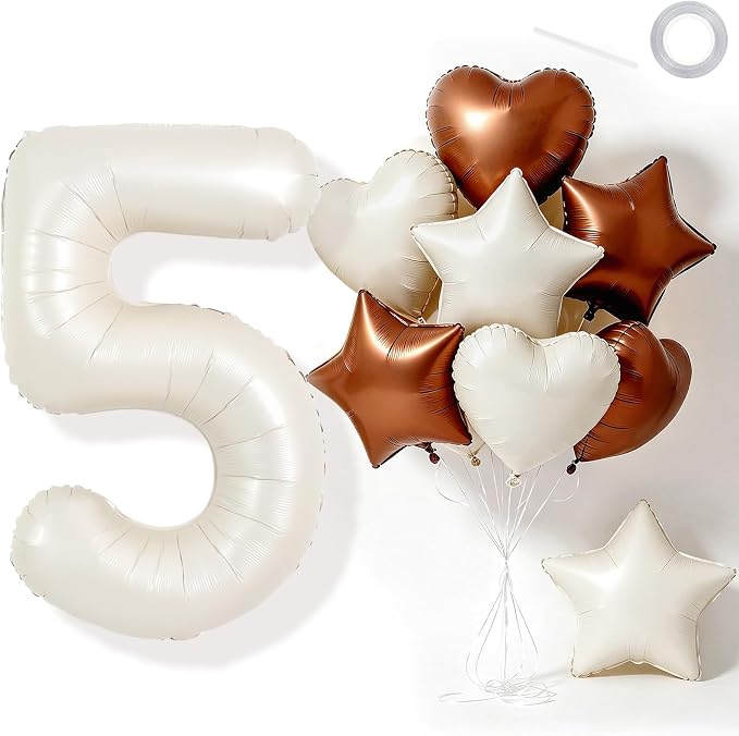 TONIFUL 5th Birthday Balloons 40 Inch Cream white Large Number 5 Foil Balloon by TONIFUL