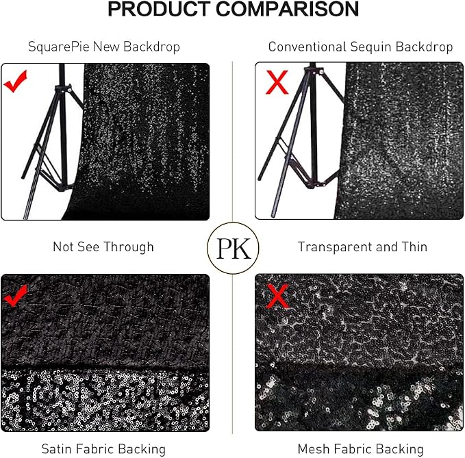 SquarePie 4x8ft Black Sequin Backdrop, High Density Non-Transparent Glitter - Image 3