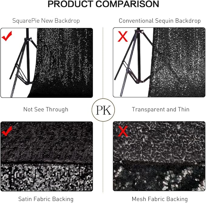 SquarePie Sequin Backdrop Curtain Less See Through Thick Background for Halloween Party 4FT x 8FT Black