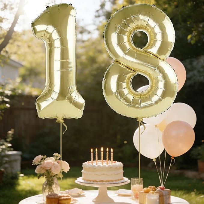 40 Inch Number 18 Balloons for 18th Birthday Party Decorations, 0-100 Champagne - Image 3