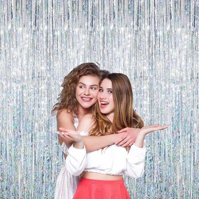 GOER 3.2 ft x 8.2 ft Metallic Tinsel Foil Fringe Curtains Party Photo Backdrop - Image 3