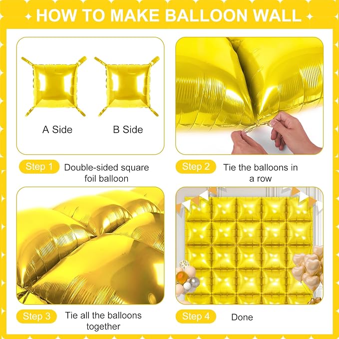 Gold Square Foil Balloons 25 Pcs Metallic Gold Balloons Wall Backdrop - Image 3