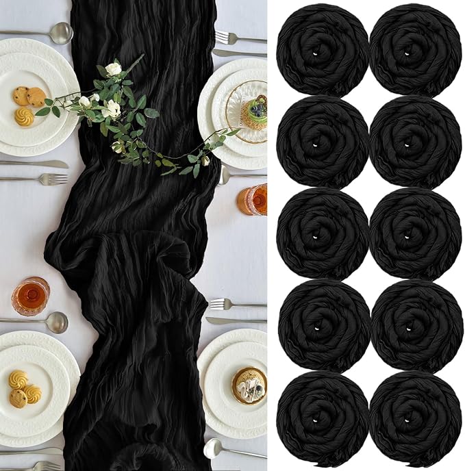IVAPUPU 10 Pcs Cheesecloth Table Runner - 10ft Black Boho Gauze Black Cheese by IVAPUPU