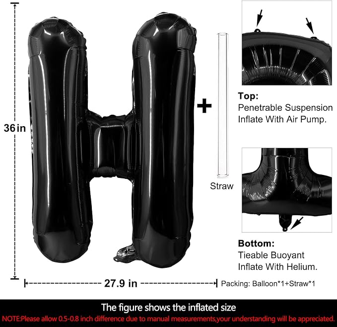 Lovoir 40 Inch Large Black Letter H Balloons Big Size Jumbo Mylar Foil Helium - Image 2