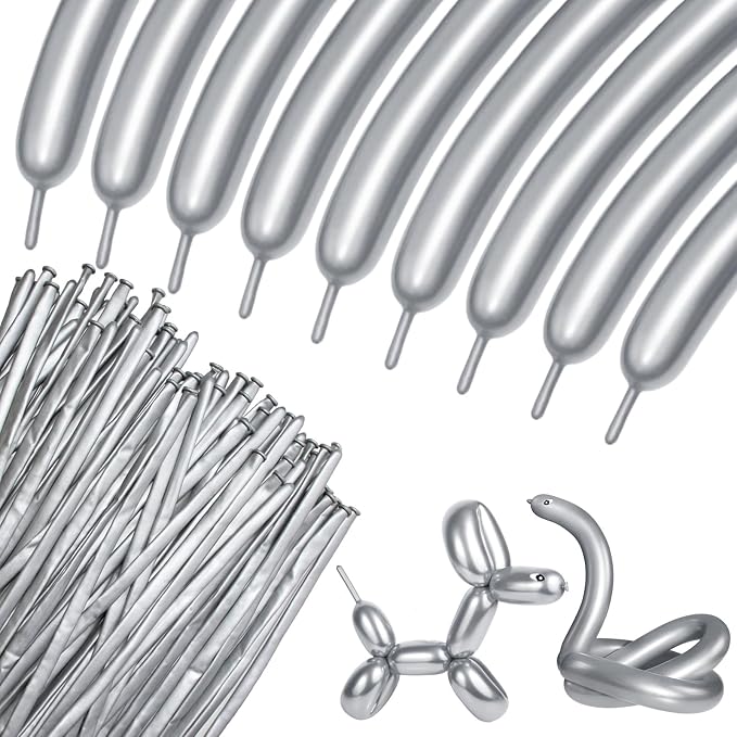 100Pcs 260 Balloons Metallic Silver Long Balloons by KUULBELAballoons