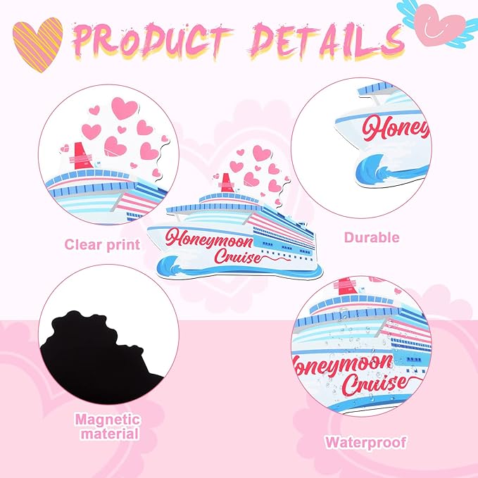 Oudain 19 Pcs Honeymoon Cruise Door Decorations Wedding Cruise Door Magnets Anniversary Sign Wedding Car Ship Magnets for Honeymoon Carnival Party Decor