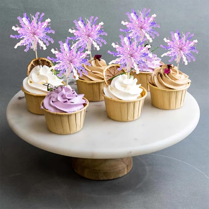Gyufise 30Pcs Foil Firework Cupcake Toppers Happy Birthday Cake Toppers Tinsel - Image 4