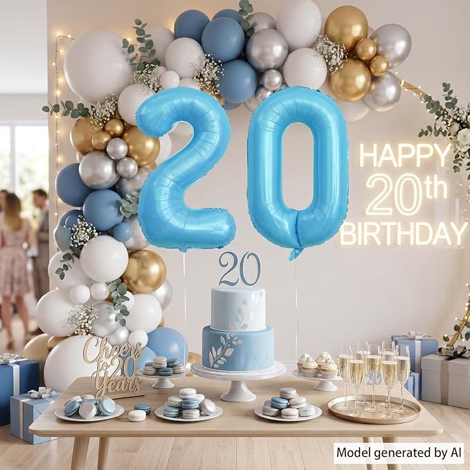 Pearlescent Blue Number 0 Balloon 40 Inch, Giant Light Blue Foil Number 0 - Image 3