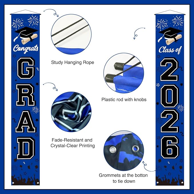 Graduation Decorations 2026 Porch Banner, Congrats Grad Class of 2026 Banner - Image 4