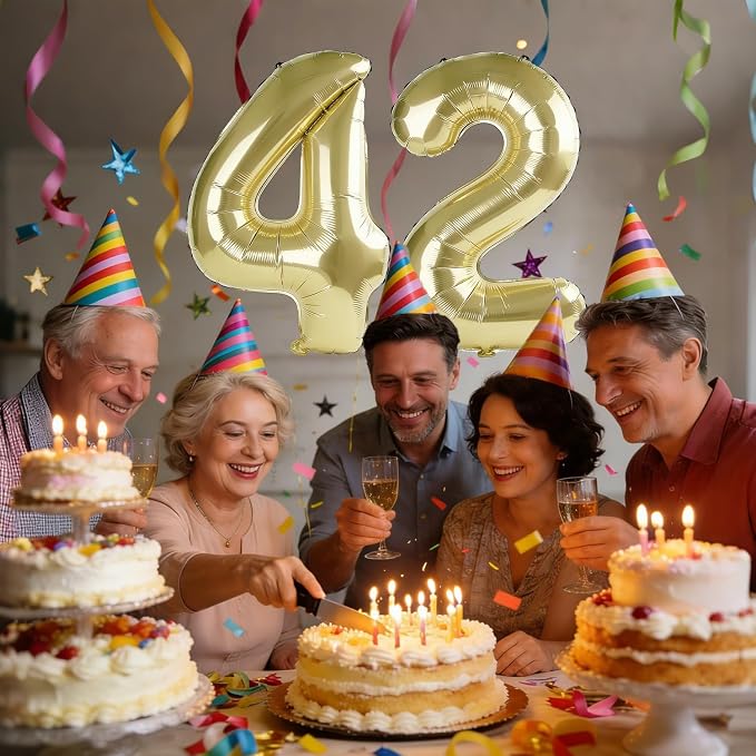 40 Inch Number 42 Balloons for 42nd Birthday Party Decorations, 0-100 Champagne - Image 2