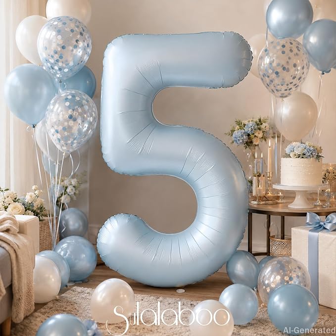40 Inch Light Blue Number 5 Balloon 0-9 Big Helium Balloons | Large Giant - Image 3