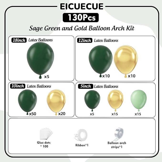 Green and Gold Balloons Garland Arch Kit - Image 2
