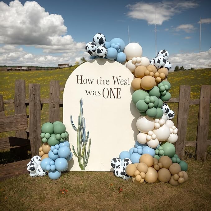 153 Pcs Green Cow Balloon Arch Garland Kit – Sage Green, Sand White, and Cow - Image 7