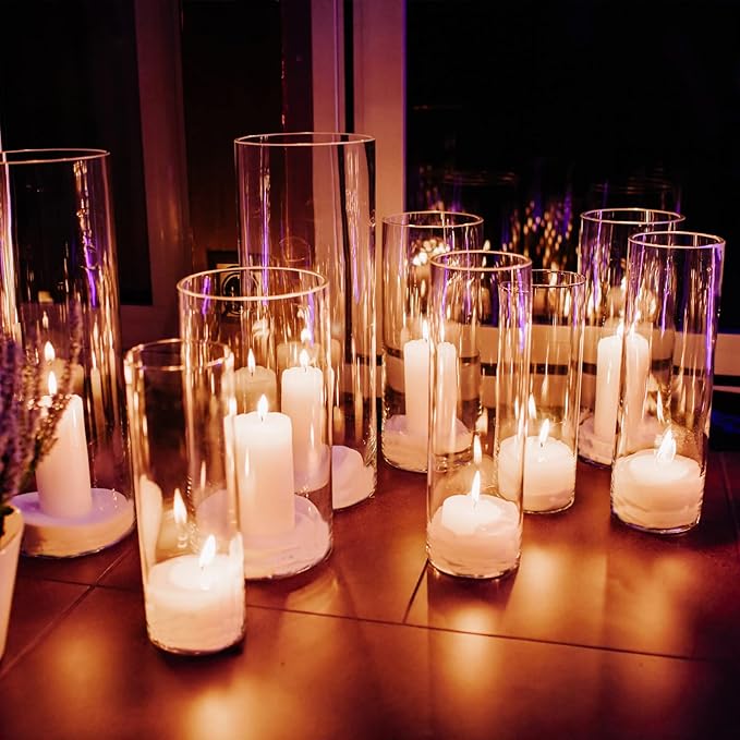 Cylinder Flower Vases 12PCS 10" 7.8" 6" Hurricane Candle Holders Pillar Votives Floating Candles Holder, Clear Glass Vase for Spring Easter Wedding Party Decorations