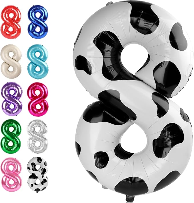Cow Print Number 8 Balloon 40 inch, Cow Birthday Party Balloons Decorations | by Upgesy
