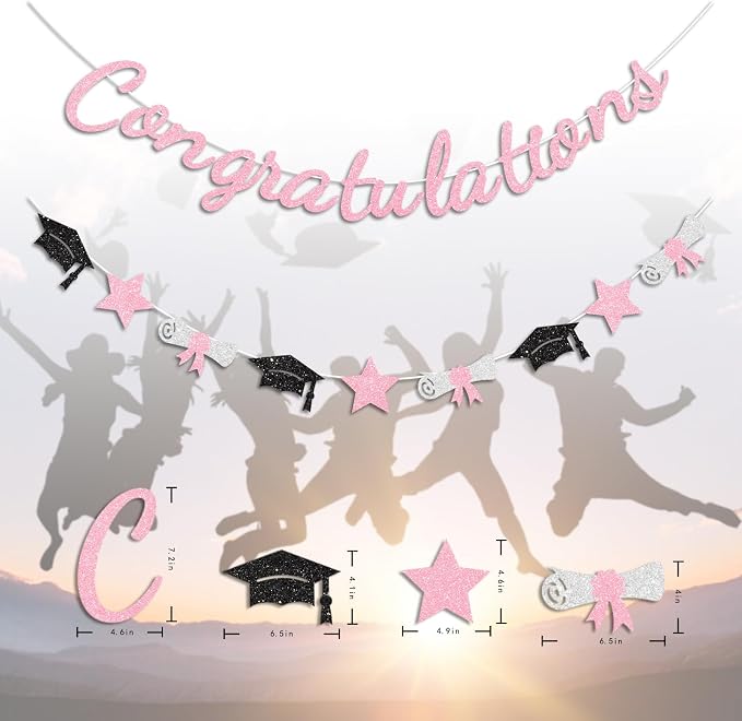 Congratulations Banner Pink Graduation Decorations Class of 2026 Prestrung - Image 6