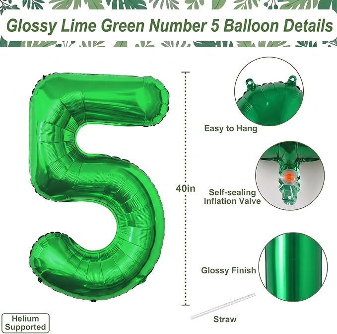 Green Number 5 Balloon 40 Inch, Vibrant Foil Numeral - Image 4