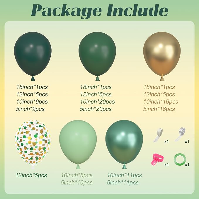 157Pcs Green Gold Balloons Arch Garland Kit Different Size | Dark Pastel - Image 3