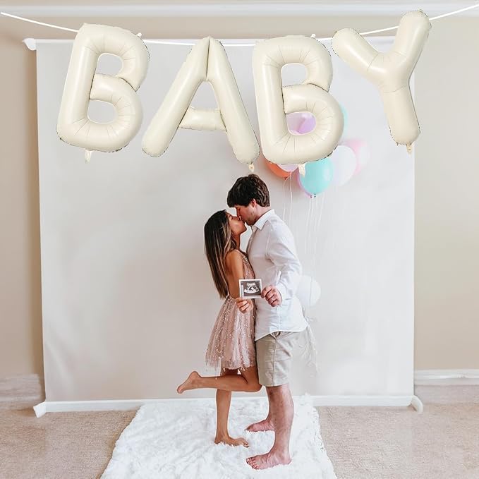 40 Inch Beige BABY Balloon for Baby Shower, Large Cream White Baby Foil - Image 4