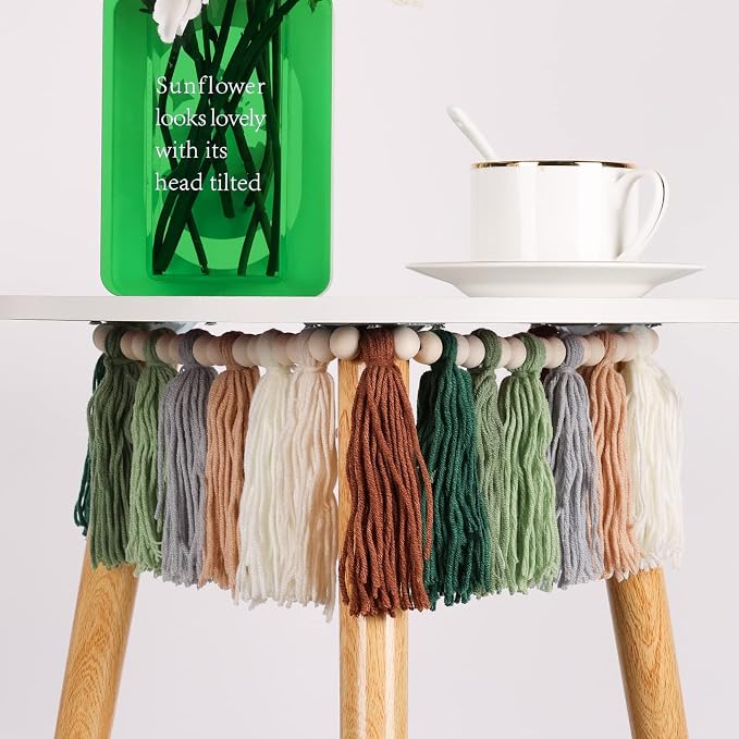 Green Tassel Garland with Wood Bead Jungle Leaves Garland Banner - Image 5