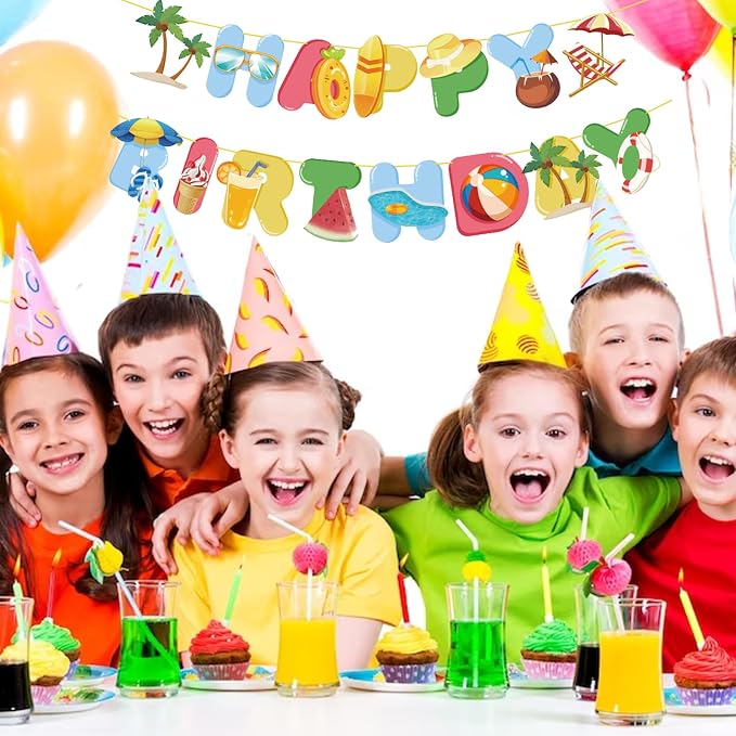 Beach Happy Birthday Banner Pool Party Supplies Hawaiian Beach Tropical - Image 3