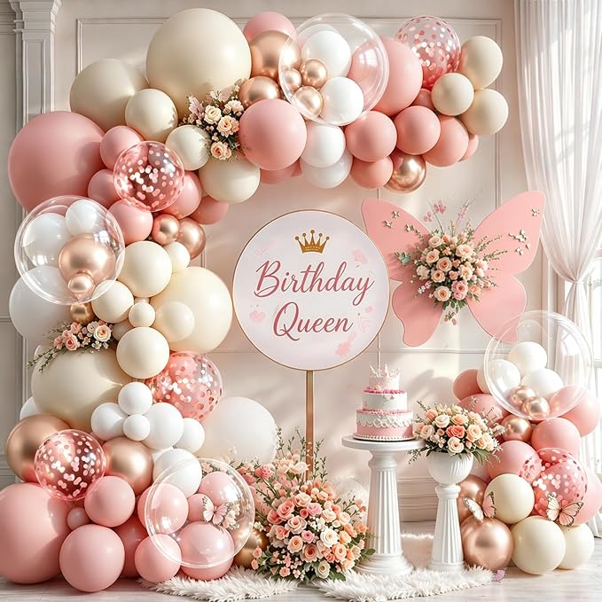 Blush Pink White Beige Gold Balloons arch kit, Party Decor | 128Pcs Retro Blush by Unknown