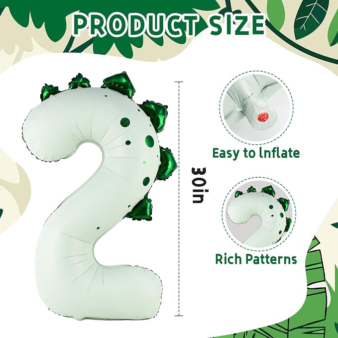 Dinosaur Number 2 Balloon, 30 Inch Birthday Party Decorations - Image 3