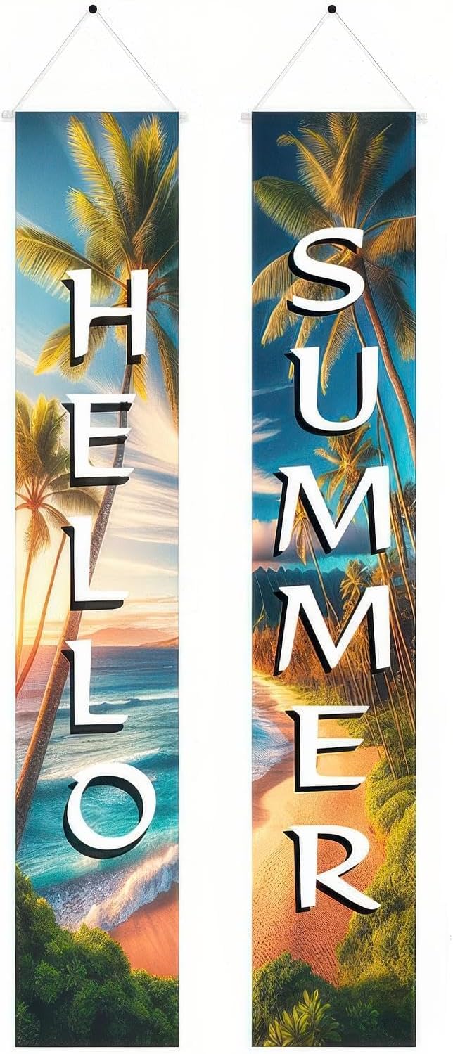BlissYard 2pcs Welcome Summer Door Banner Beach Hawaiian Themed Decorations Sea by BlissYard