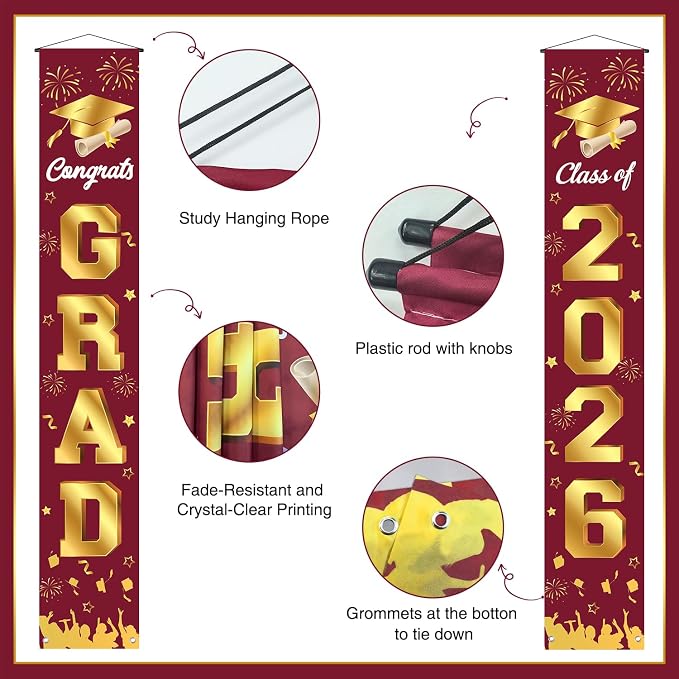 Graduation Decorations 2026 Porch Banner, Congrats Grad Class of 2026 Banner - Image 3