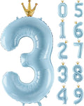 Number 3 Foil Balloon with Crown, 40-Inch Light Blue | Light blue number 3 foil by GifloonOfficial