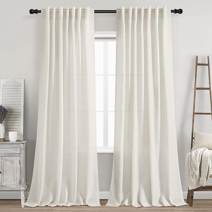 Cream Natural Linen Curtains 92 Inch Length 2 Panels Set by Nanspring