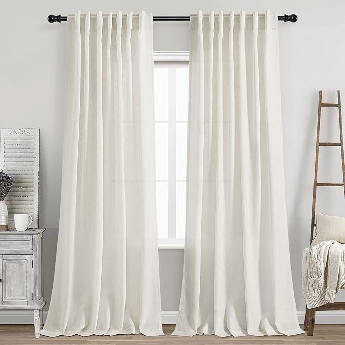 Cream Linen Curtains 91 Inches Long by Nanspring