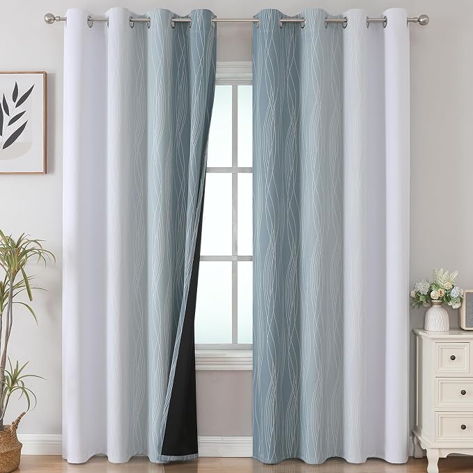 Stone Blue and Grayish White Blackout Curtains 108 Inches Long, Thermal - Image 2