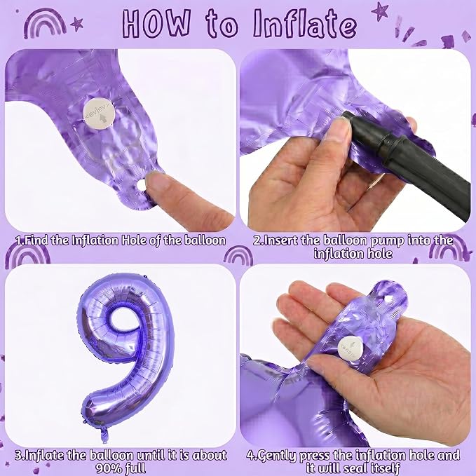 Purple Number 9 Balloon 40 Inch, Large Lavender Mylar Foil Number 9 - Image 5