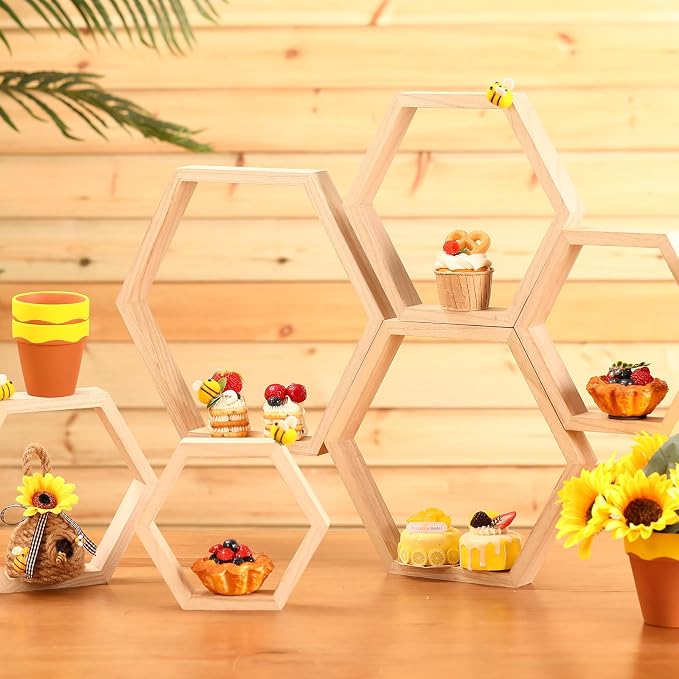 Gerrii 10 Pcs Honey Comb Decorations 5 Sizes Wood Hexagon Shelves Honeycomb - Image 2