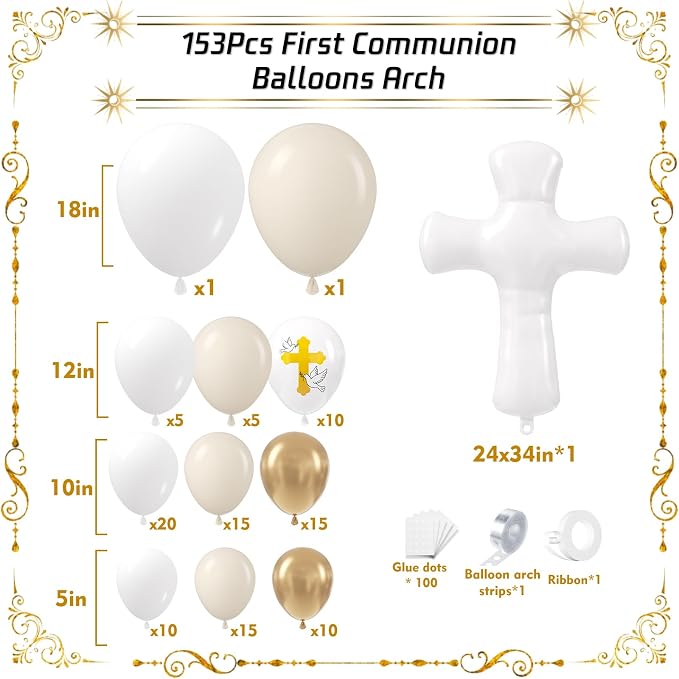 First Communion Balloon Garland Kit 153Pcs, Baptism Balloon - Image 2