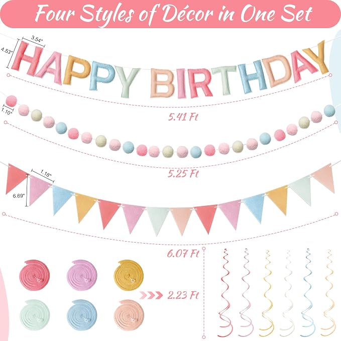 Kriyokiaa Retro Pastel Happy Birthday Banner Set - Image 4