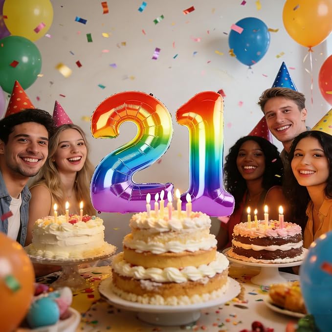 40 Inch Number 21 Balloons for 21st Birthday Party Decorations, 0-100 Rainbow - Image 2